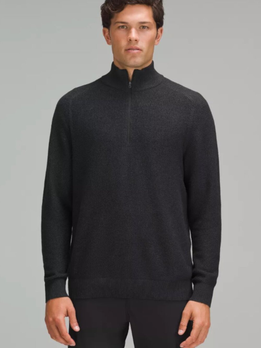 Textured Knit Half-Zip Sweater (Heathered Black)